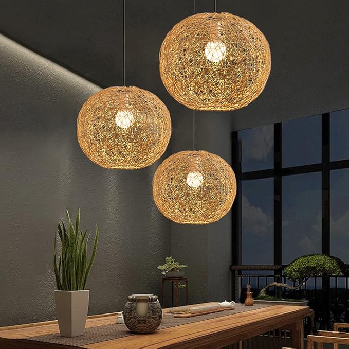 HAIIQU Hangende plafondlamp Vintage rotan geweven hanglamp Boerderijkroonluchter boven de gootsteen Plafondverlichting Hanglamp Voor Keuken Woonkamer Slaapkamer Restaurant photo 2