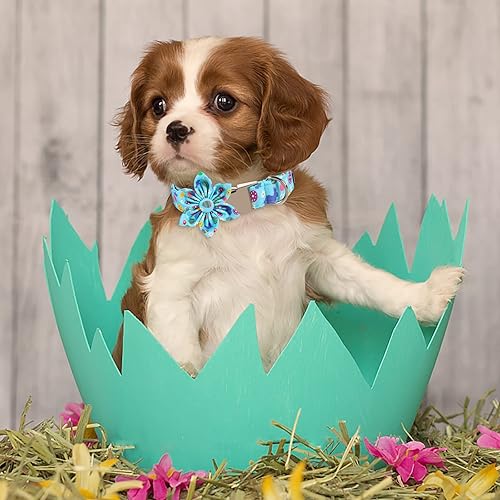 Miniatura 5 de ARING PET Collar de perro de Pascua con diseño de huevos de Pascua con flor, collar ajustable de algodón para perro conejo con hebilla de metal
