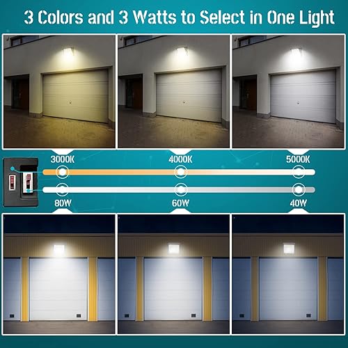 Miniatura 2 de HiBay Luces de pared para exteriores de 80 W, 60 W, 40 W, del anochecer al amanecer, paquete de luz LED 3CCT con sensor de fotocélula, iluminación