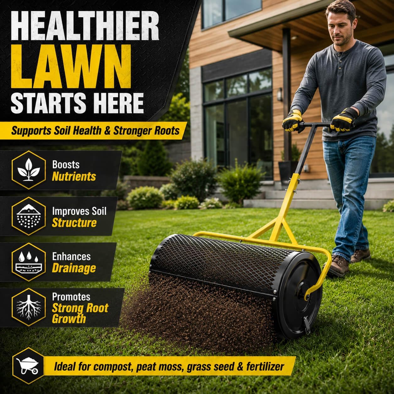 30 Inch Compost Spreader, Peat Moss & Lawn Top Dressing Spreader photo 3