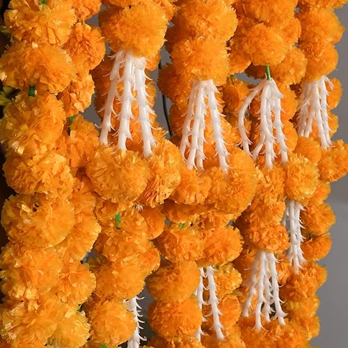 Miniatura 5 de Guirnalda de caléndula naranja de 5 pies de 5 pies  Decoración de manto de fiesta de boda indiaamericana, guirnaldas de imitación guirnalda de boda,