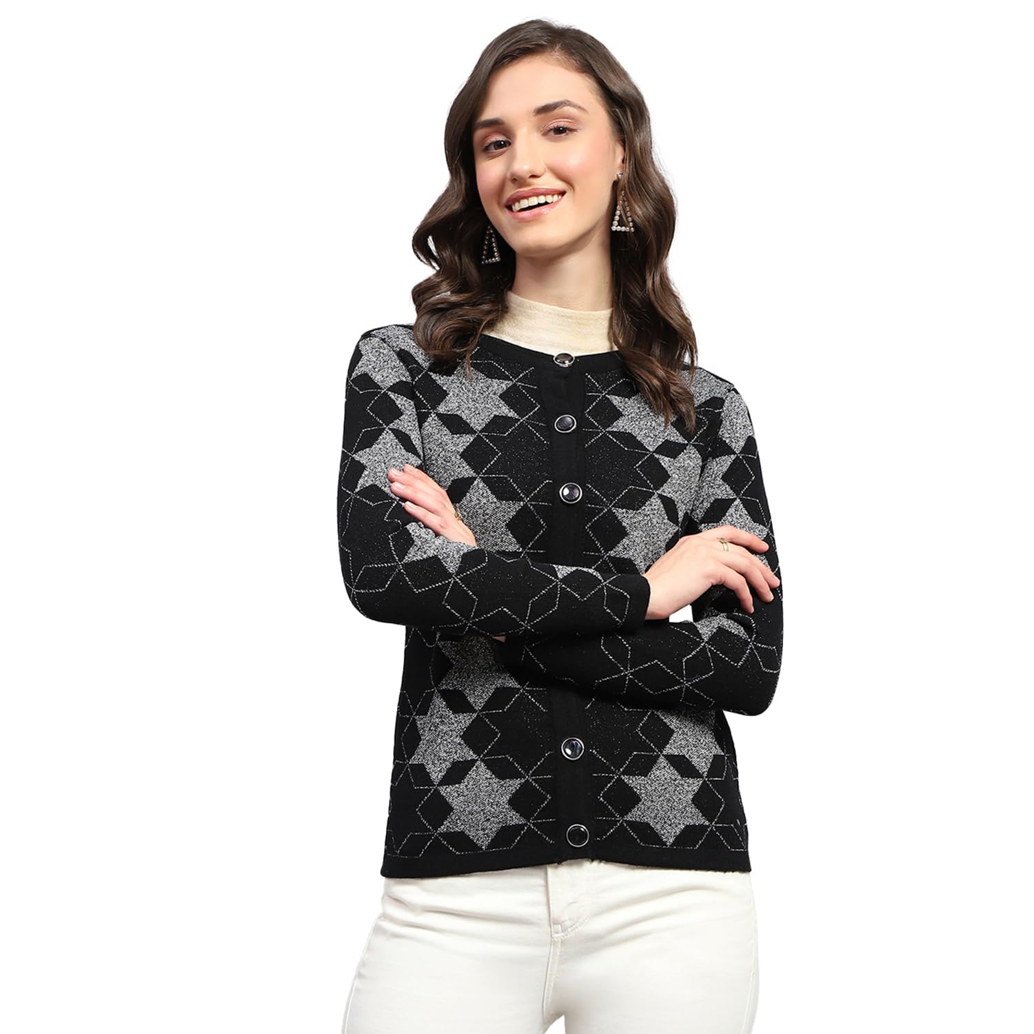 monte carlo Womens Self Design Round Neck Full Sleeve Cardigan (1243596RN)-picture-32