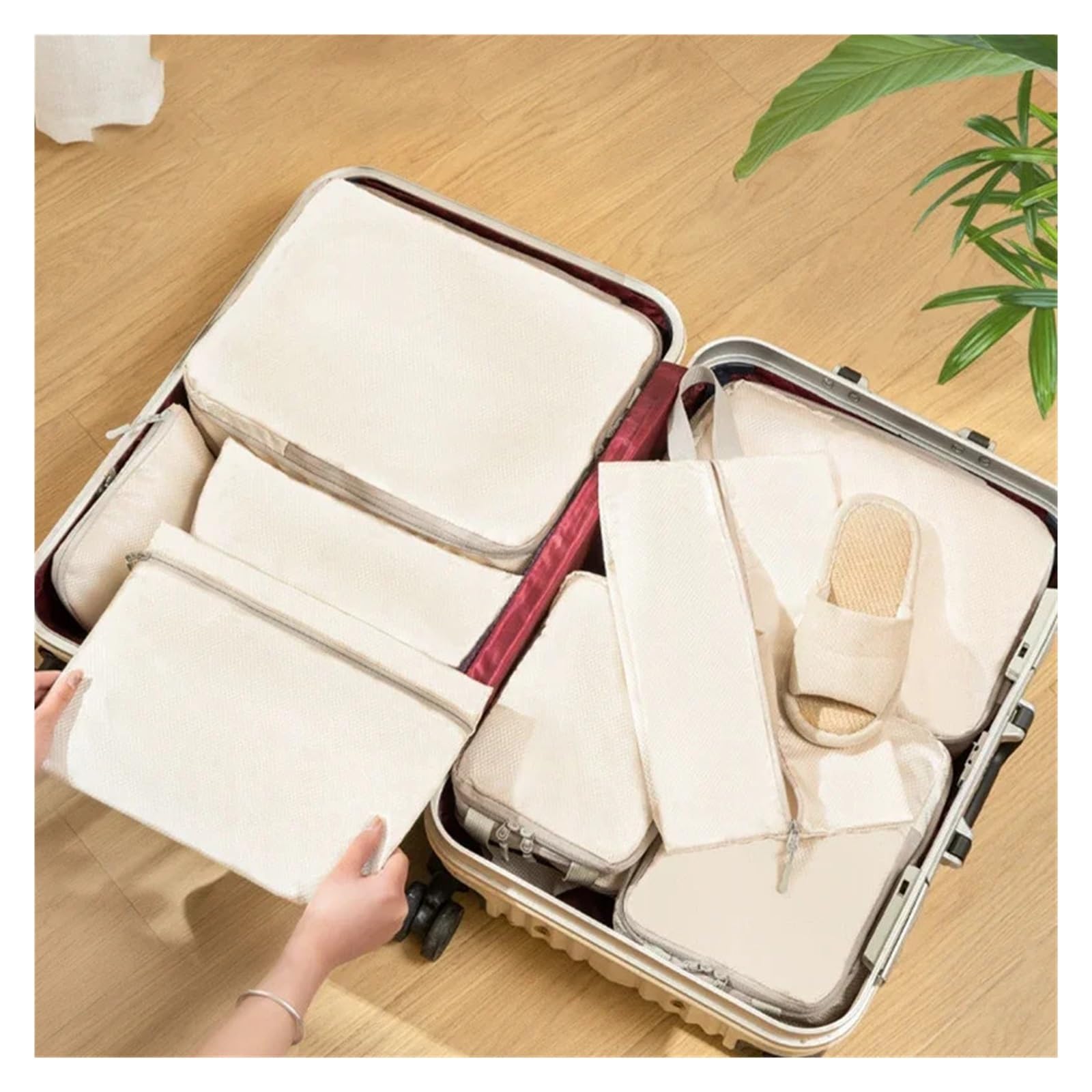 Packwürfel Set/4-teilig Tragbare Reise-Kompressions-Packwürfel-Tasche Wasserdichte Organizer-Taschen Koffer-Kleider-Organizer Handtasche(Blue)