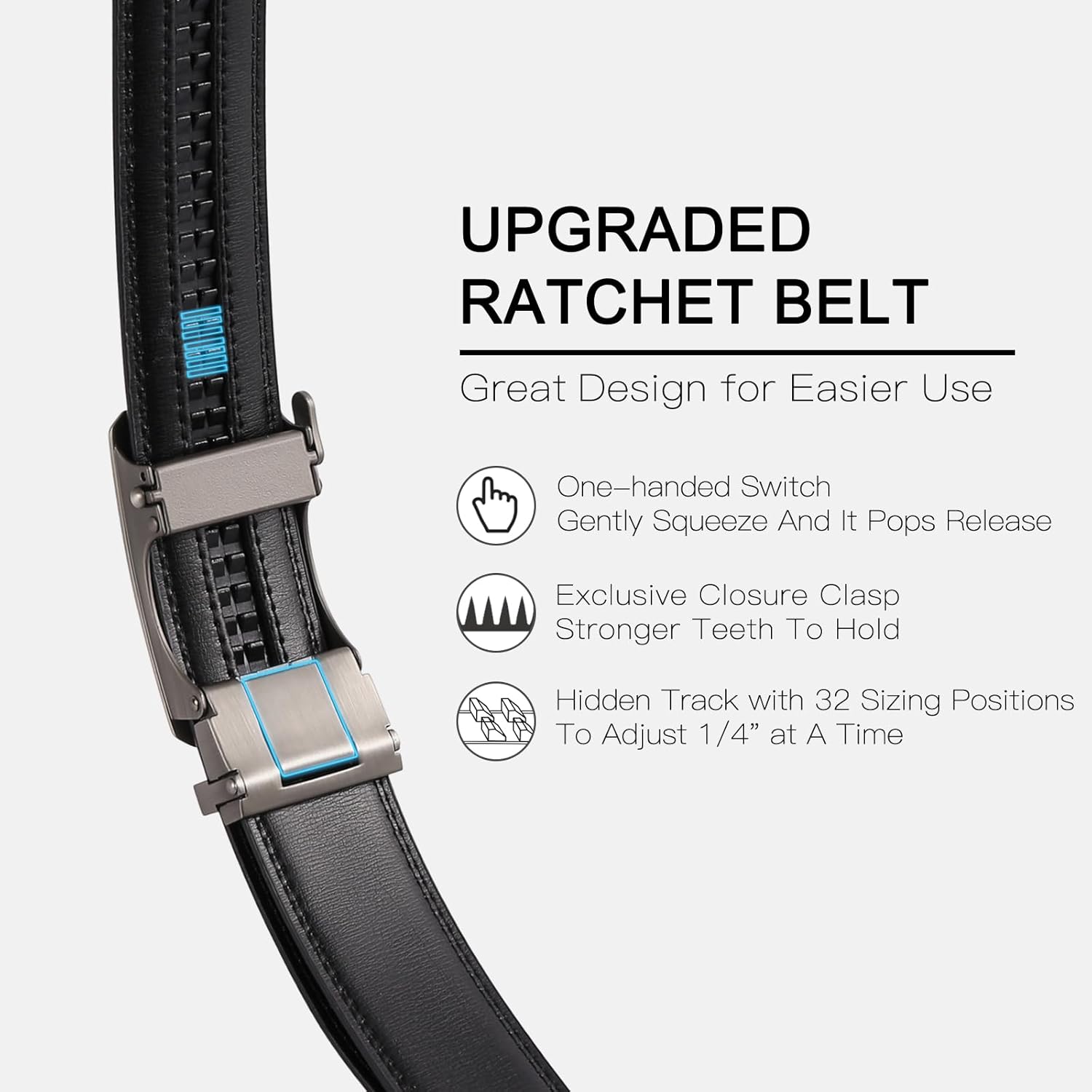 SENDEFN Men's Leather Belt Automatic Ratchet Buckle Slide Belt for Dress Casual Trim to Fit with Gift Box - Image 3