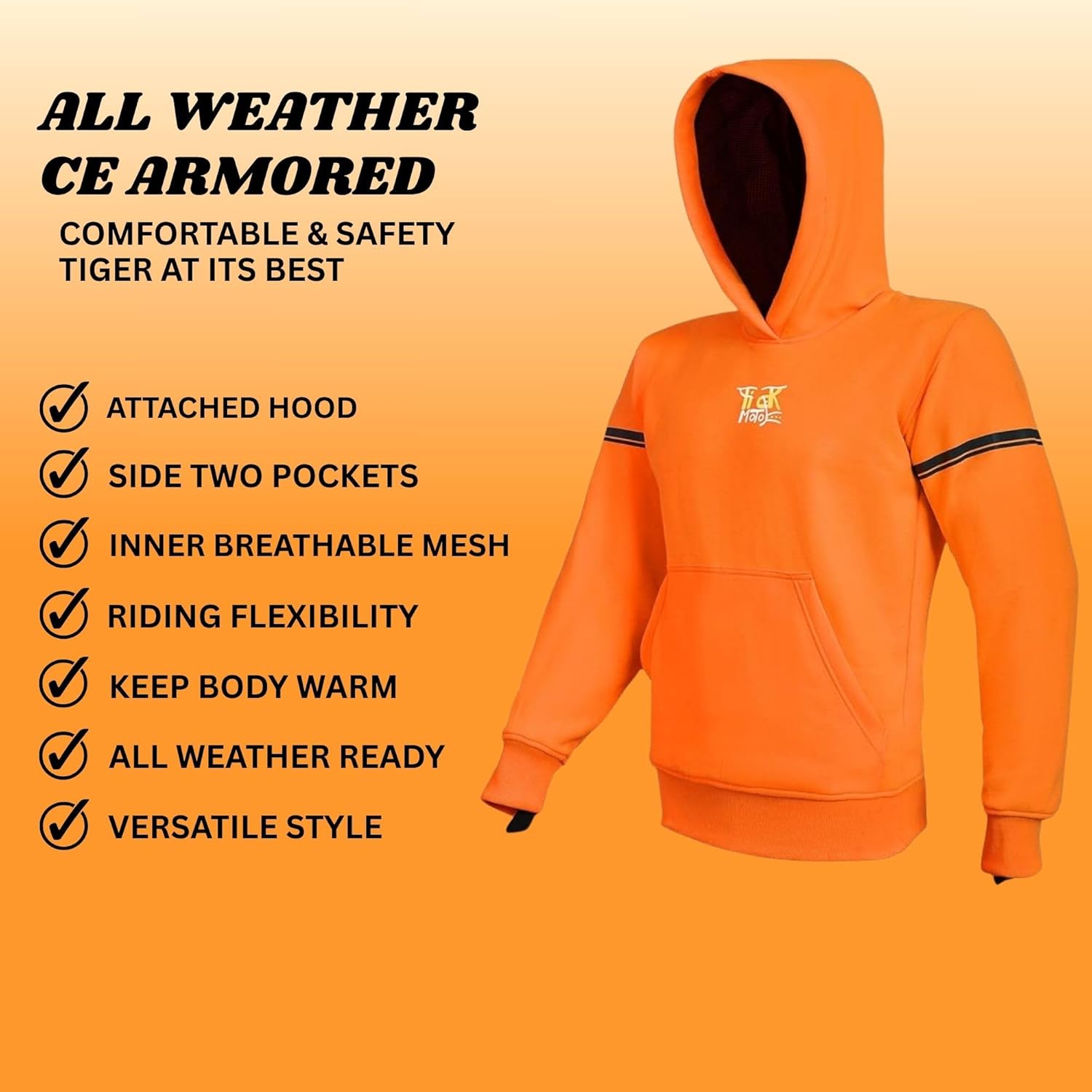 Motorcycle Armored Hoodie for Men & Women, CE-Approved Powersports protective jackets For Bikers