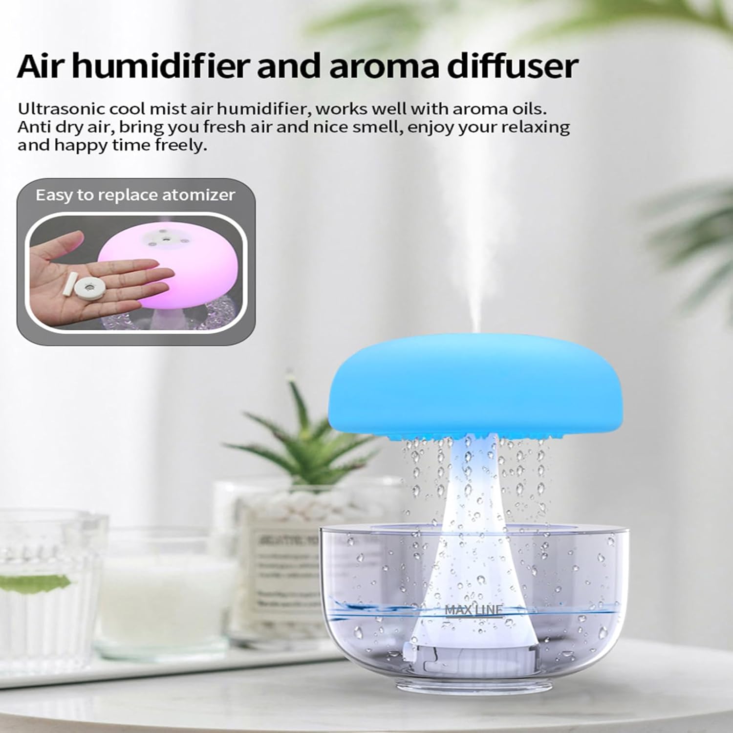 2024 New Mushroom Cloud Light Rain Cloud Humidifier Mushroom Light, Humidifier Diffuser Mushroom Cloud Rain Sound Night, Desk and Bedside Cloud Light, Relieve Stress and Relax Mood