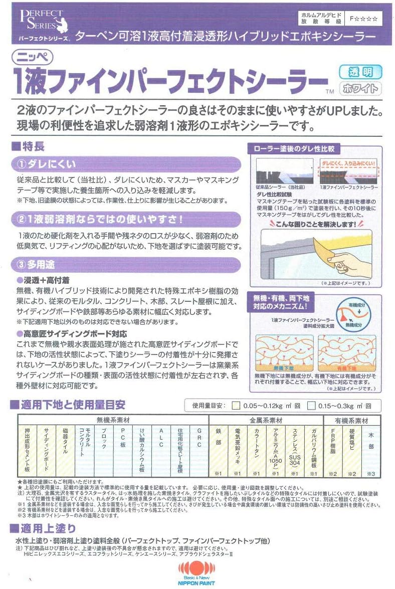 日本ペイント 1液ファインパーフェクト シーラー ホワイト 14kg ニッペ 