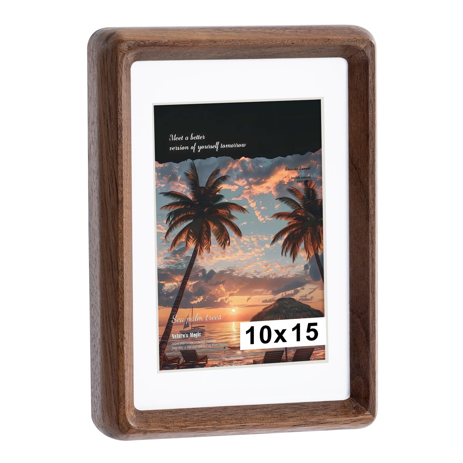 Kattepote Wooden Picture Frame 6x4 inch Portrait or Landscape, 4x6 Photo Frame display 10x15cm without Mount or 8x13cm with Mount, Tabletop and Wall, Natural Walnut Wood and Acrylic