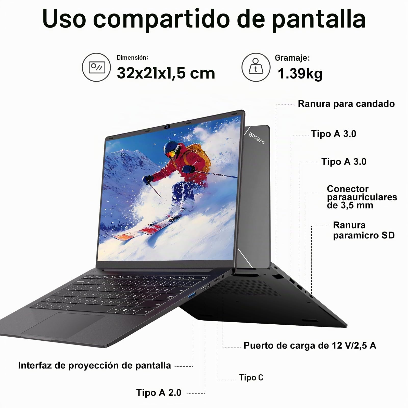 Ordenador Portátil 14 Pulgadas Celeron N5095 Upto 2,9 GHz Portatiles 8GB RAM 256GB SSD TF 1TB LPDDR4 Win11 5G WiFi 1920*1080 FHD mini HDMl Laptop Película Protectora Español - Oro Cuerpo Metálico-69