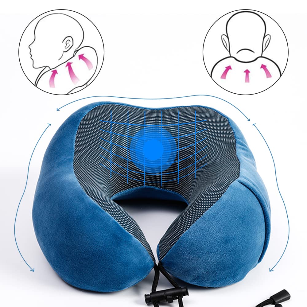 Cuscino Da Viaggio Cervicale Memory Foam – Ergonomico, Portatile Con Custodia, Traspirante, Per Aereo, Ufficio E Auto (Blu, 24x21x12 Cm)