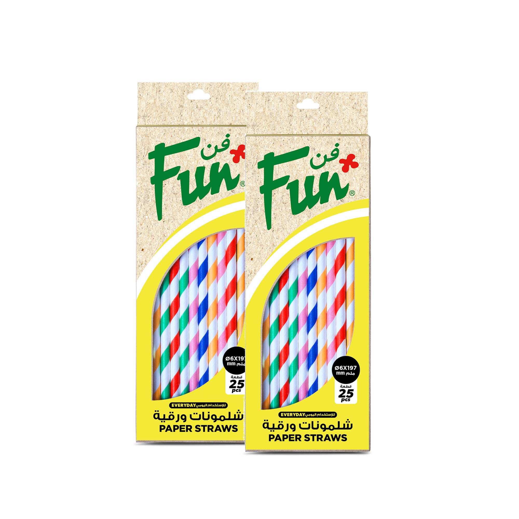 FUN BY AL BAYADER فن Promopack Eco Friendly Disposable Paper Straw 6x197mm Assorted colors (Pack of 25 X 2)