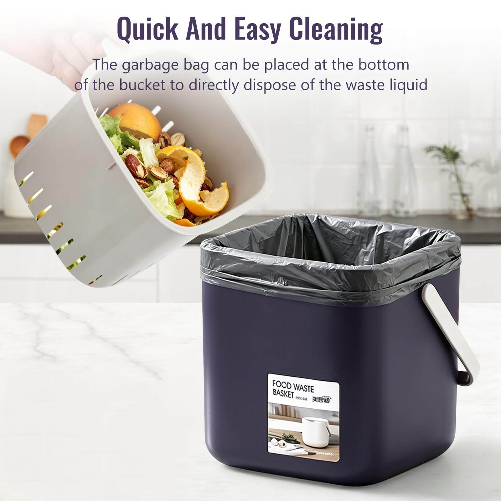 Compostiera da Cucina 4L con Coperchio, Pattumiera Organico Cucina 2 in 1 | con Filtro Rimovibile, Bidoncino Umido Cucina Separazione Secco Umido, Anti Odori, Facile da Pulire, Plastica PP Riciclabile