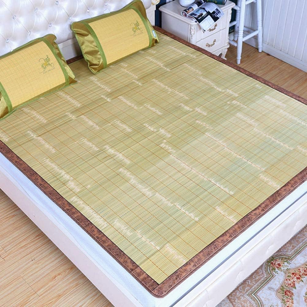 Printed Carbonized Bamboo Sleeping Mat Mattress Pad Ice Bamboo Mat, Foldable Smooth Durable Carbonized Mahjong Bamboo Mattress for Bedroom Double Pad (D 1.35 x 1.95 m)