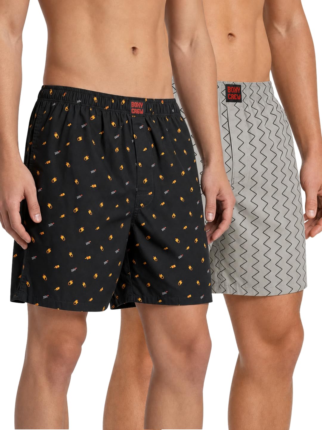 Men's 100% Cotton Printed Boxer Shorts Pack of 2 with Dual Side Pockets and Fabric-Covered Waistband - Black/Grey, Styles MBX016, MBX018-picture-35