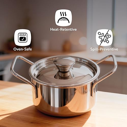 Miniatura 4 de Met Lux - Cacerola individual pequeña de acero inoxidable de 9 onzas, con tapa, 5 34 x 3 x 3 34 pulgadas, caja de 1 unidad