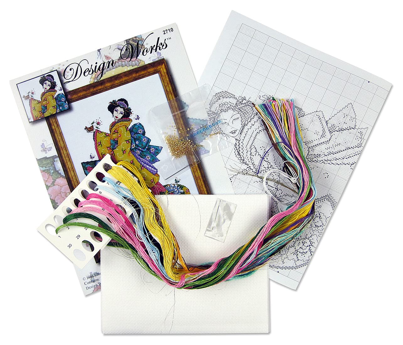 Kit Broderie Point De Croix Geisha Japonaise - Toile 11CT Pré-imprimée 30x40cm - Tout Inclus Pour Débutants Et Adultes