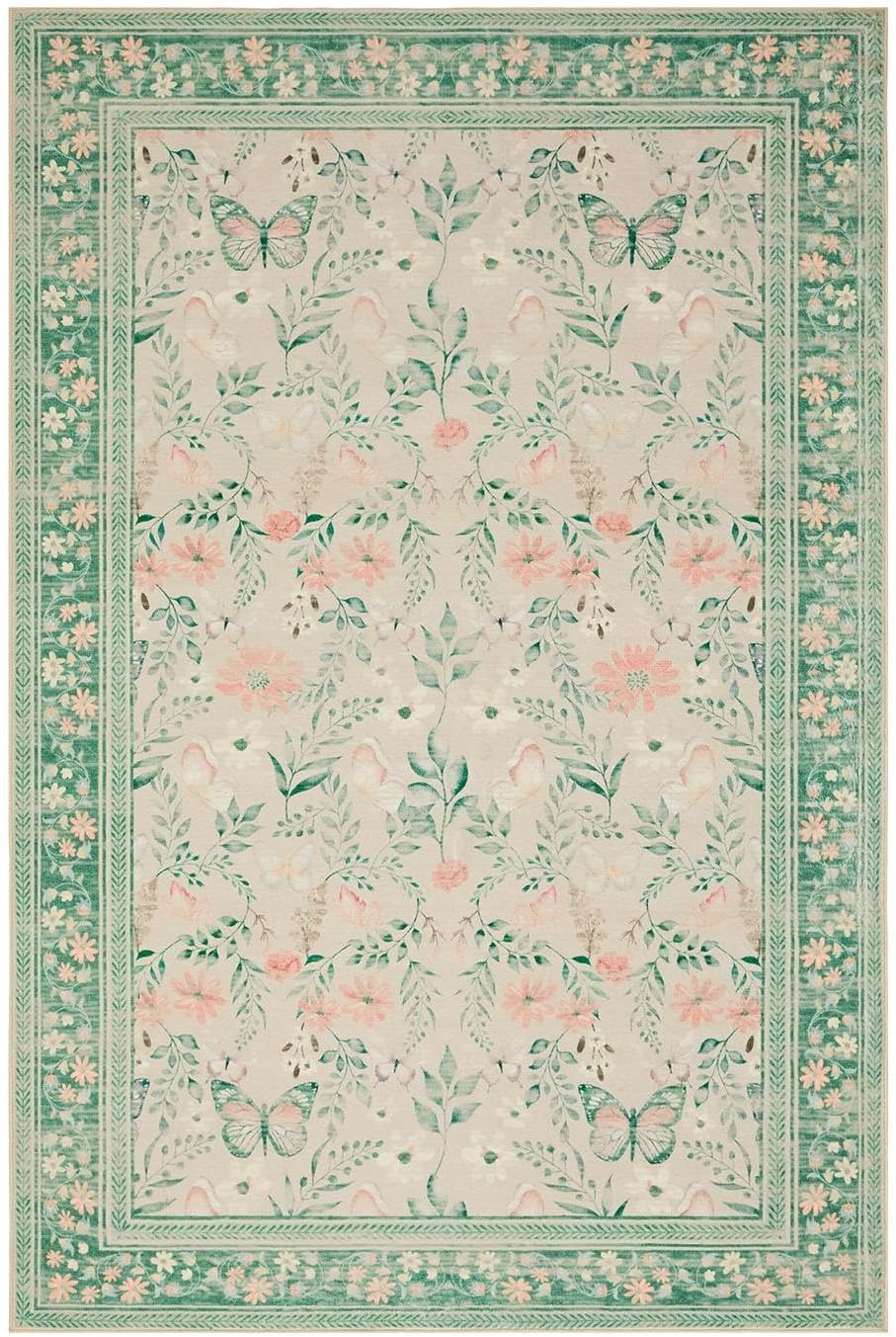 Entryway Rug, 3x5 Washable Area Rug, Green Vintage Boho Throw Rugs, Non Slip Low Pile Small Carpet for Bedroom, Girls Kids Room and Nursery Room(Sage Green 3x5ft) - Image 4