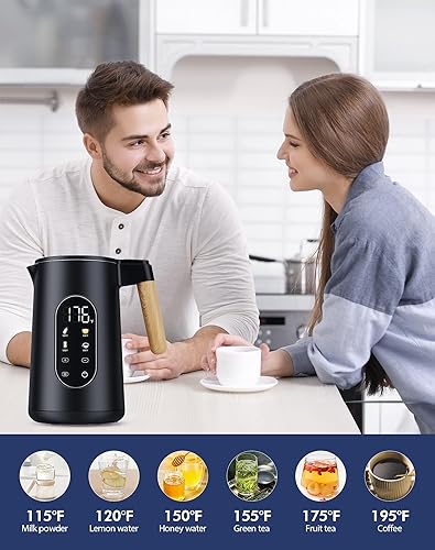 Miniatura 2 de Hervidor eléctrico de 1500 W de hervir rápido, 1.7 litros (1.8 cuartos de galón) acero inoxidable 304, sin BPA, 4 preajustes de temperatura para