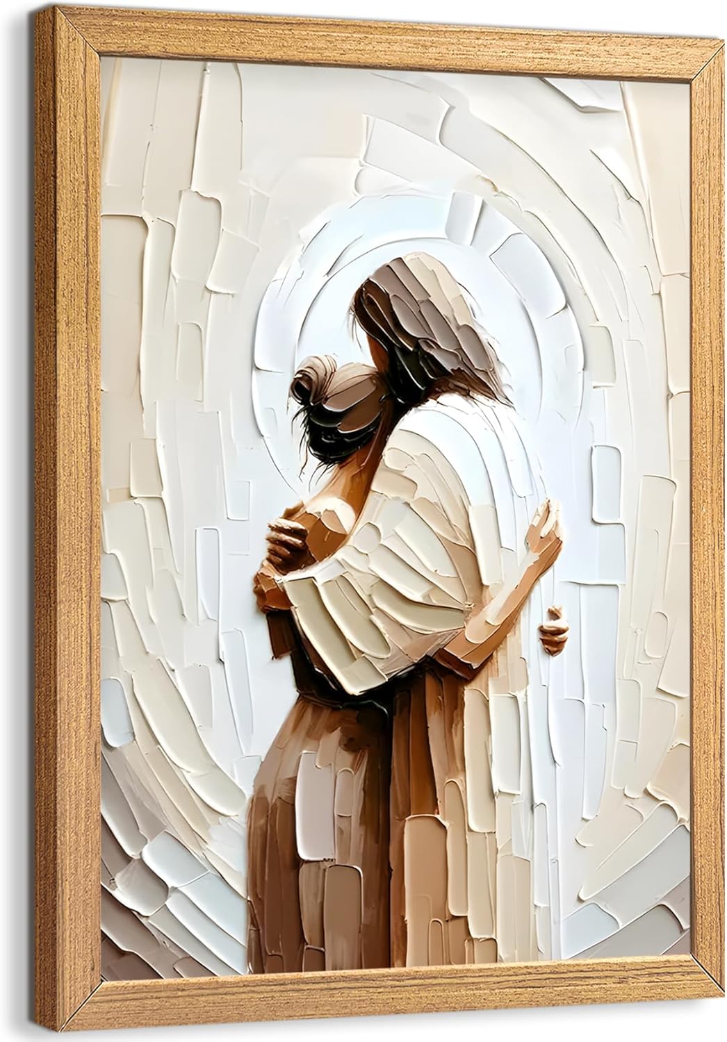 Wood Framed Sacred Heart of Jesus Canvas Wall Art Christian Jesus Prints Pictures Wall Decor Watercolor Catholic Poster Printing Artwork for Living Room Bedroom Prayer Room Church Wall Decoration