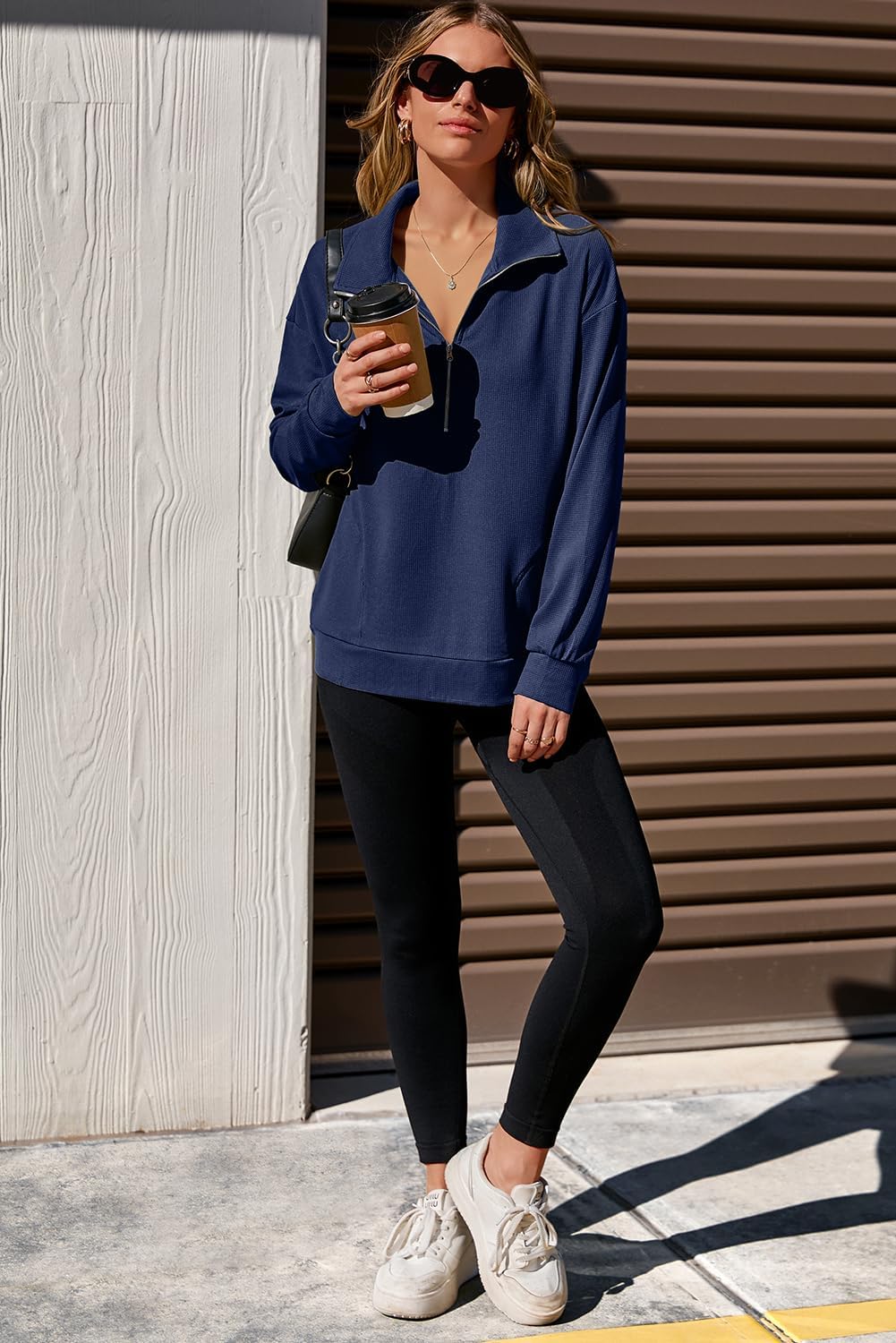 Dokotoo Womens Sweatshirt Waffle Knit Long Sleeve Lapel Half Zip Up Casual Lightweight Soft Sweatshirts Loose Pullover Tops - Image 4