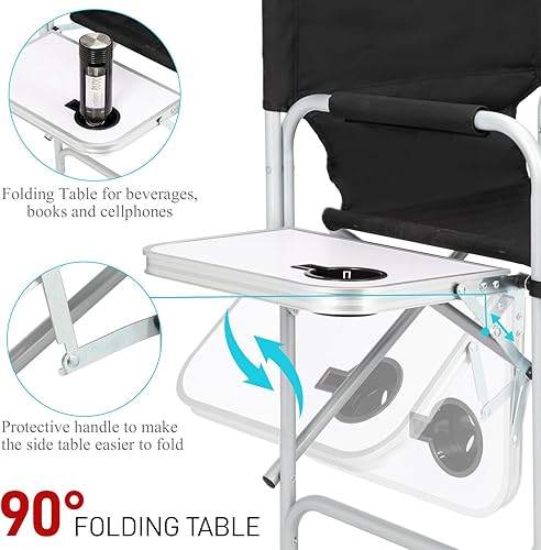 Miniatura 4 de Outvita Silla de Director de 26" de Altura con Asiento Plegable con Mesa Lateral y Bolsa de Almacenamiento, Soporte para 300 Libras, Silla Portátil