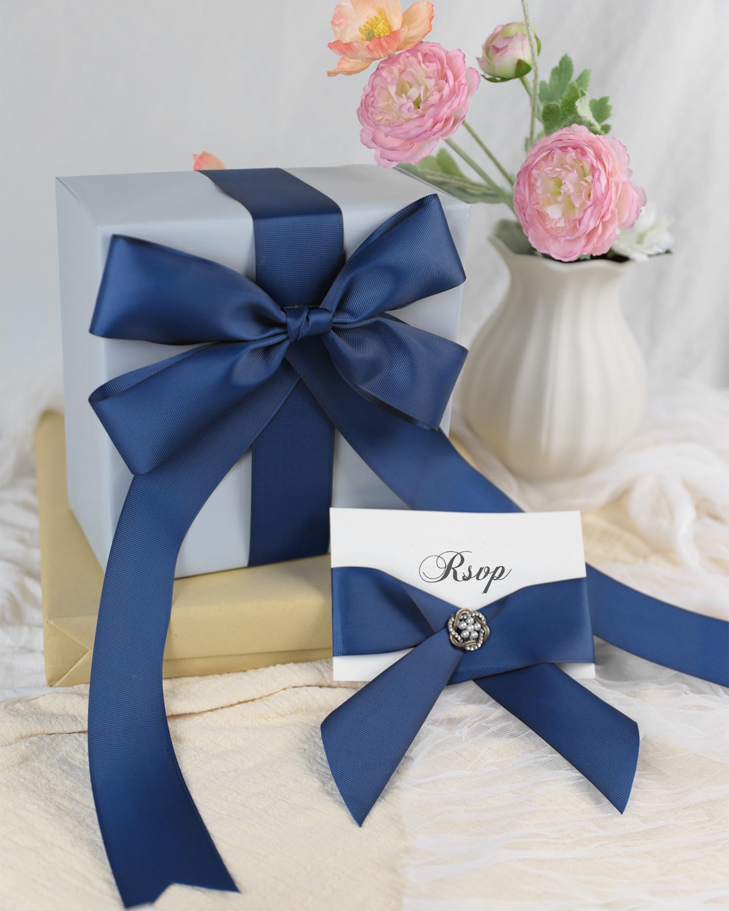 Kryvus Navy Blue Grosgrain Ribbon, 50mm x 45 Metres, Perfect for Gift Wrapping Crafts, Wedding Decor, DIY Hair Accessories and More - Image 4