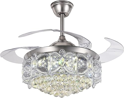 FINE MAKER Ventilador de techo moderno de cristal de 42 pulgadas con control remoto luz LED de 3 colores iluminación de candelabro de 3 velocidades