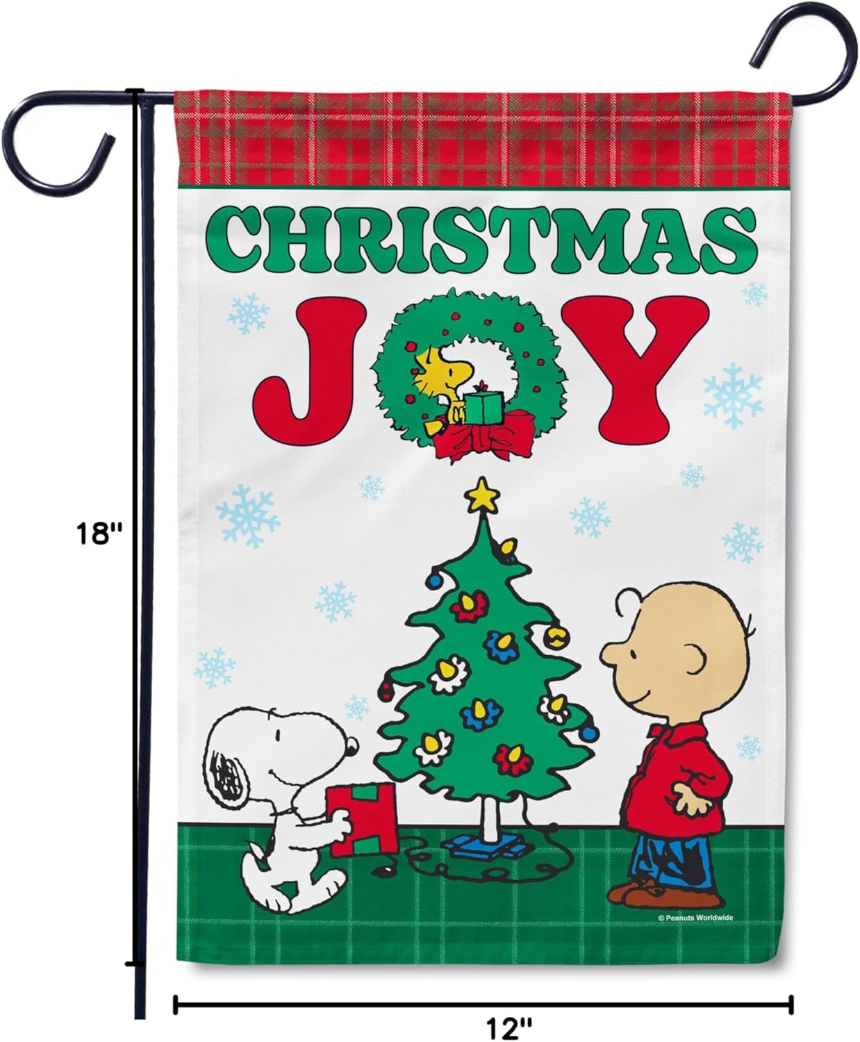 Flagology, PEANUTS® Charlie Brown and Snoopy Christmas Joy Garden Flag 12" x 18", Holiday Outdoor Flag, Exclusive Premium Fabric, Officially Licensed PEANUTS® Christmas Décor