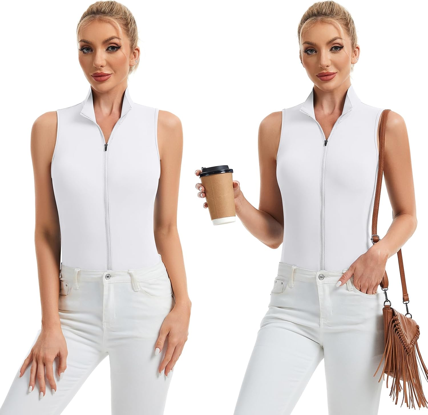 Soneven Womens' Sleeveless Golf Shirts Full Zip Golf Jacket Summer Causal Lightweight Vest for Hiking Workout - Image 3