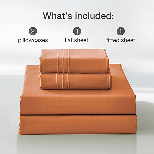 Miniatura 4 de JELLYMONI Juego de sábanas tamaño King, color naranja, sábanas de satén 100% algodón de 400 hilos para cama tamaño King, sábanas suaves y frescas,