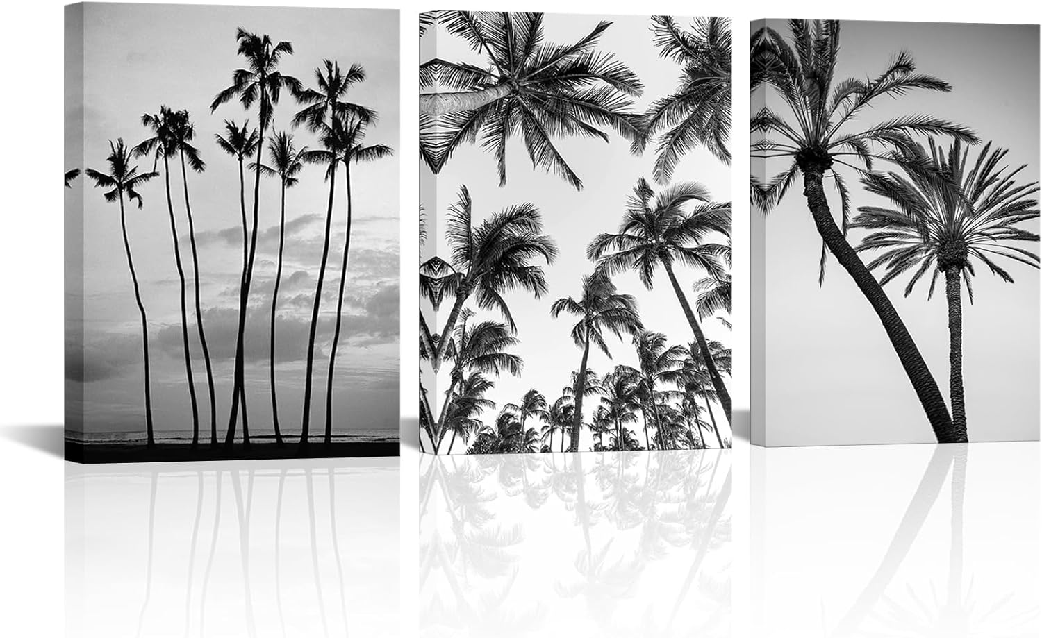 LyerArtork 3 Pieces Tropical Palm Tree Wall Art Black and White photo of palm trees Pictures Framed for Home Bathroom Bedroom Living Room Wall Decor Framed 12"x16"x3pcs