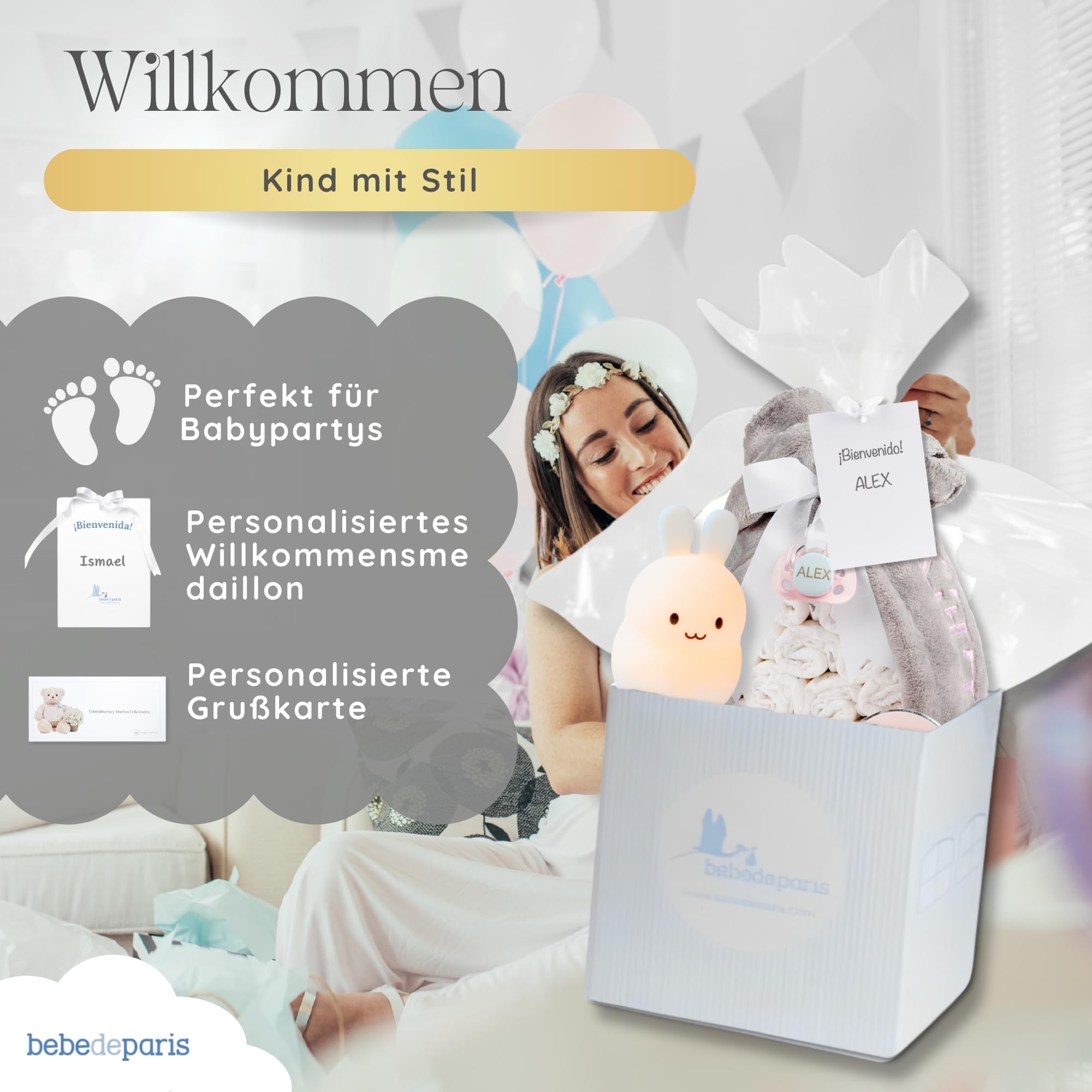 Windeltorte mit Nachtlicht für Babys | Personalisierte Fleecedecke + Schnuller + 15 Moltex Windeln | Geschenk zur Geburt Baby Shower Neugeborenes (Rosa) | BebeDeParis