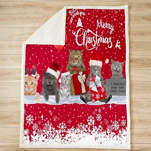 Miniatura 2 de Manta de forro polar con estampado de gatos de Feliz Navidad, copos de nieve, mascotas, gatos, para cama, sofá, sofá, bonito manta de felpa con