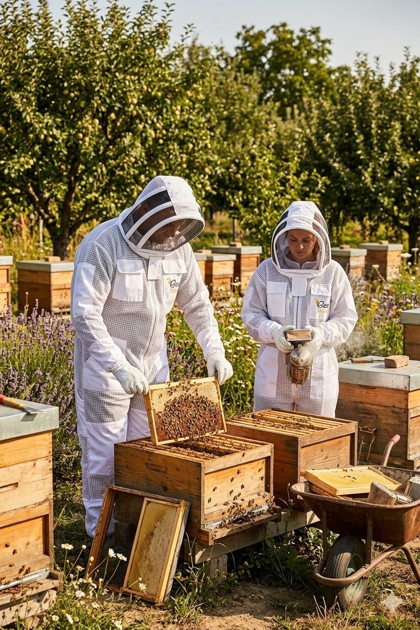 Traje de abeja de 3 capas con velo de esgrima y un par de guantes ventilados a prueba de picaduras, traje de apicultura para apicultores