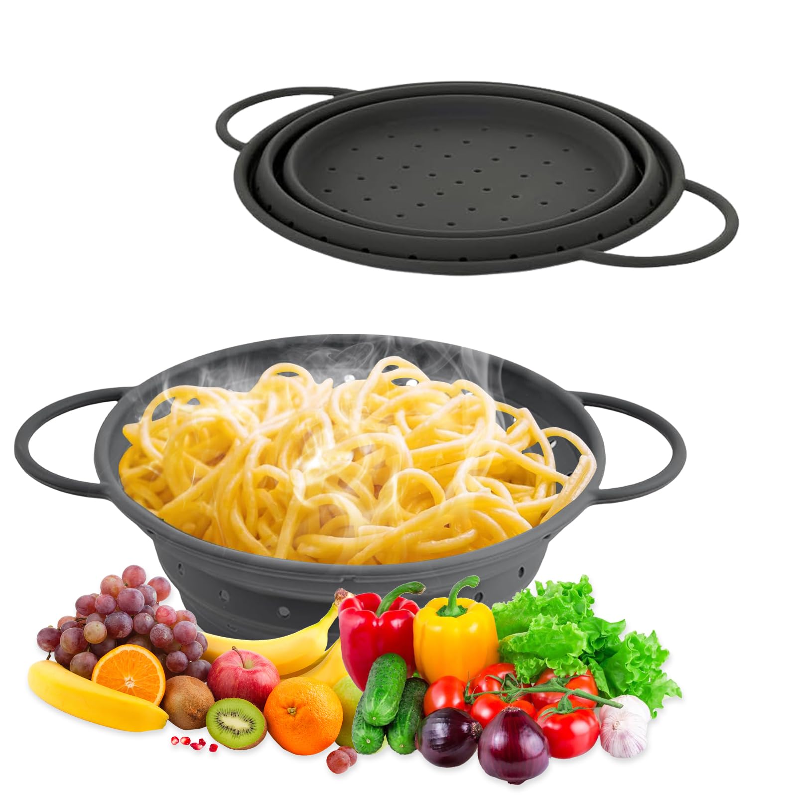 28 cm X 21,5 cm X 1,6 cm Escurridor Plegable Silicona Gris Cesta de Drenaje Silicona Coladores Plegables de Silicona Ideal para Escurrir Pasta BrócoliTambién Puedes Enjuagar Ensalada Frutas