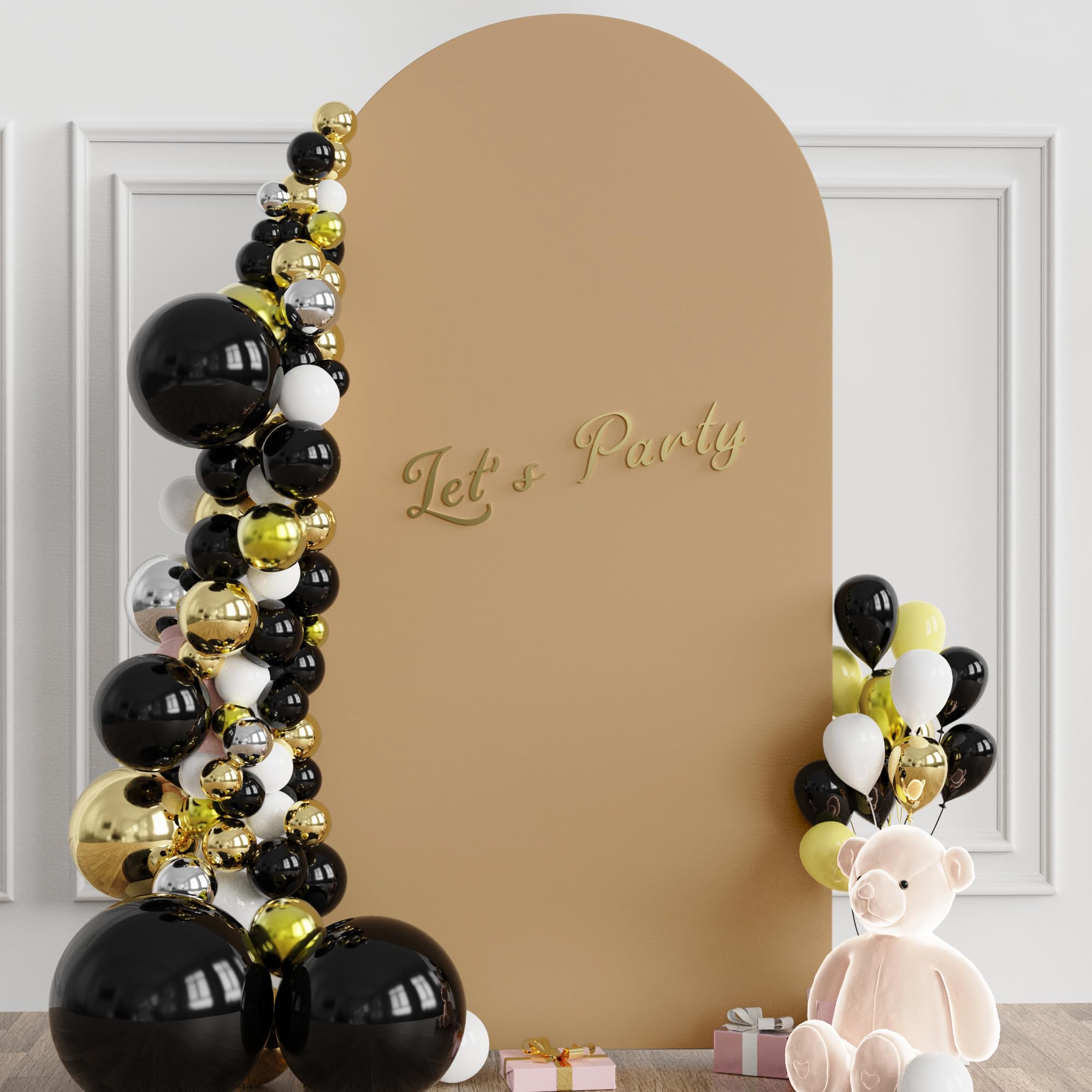 Wokceer 6.6FT Wedding Arch Cover Spandex Fitted Wedding Arch Stand Covers Round Top Chiara Arch Backdrop Cover for Birthday Party Ceremony Banquet Decoration Khaki