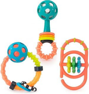 Sassy My First Rattles Newborn Gift Set: 3 Soft Flexible Sensory Rattles for Baby Development 0+ Months