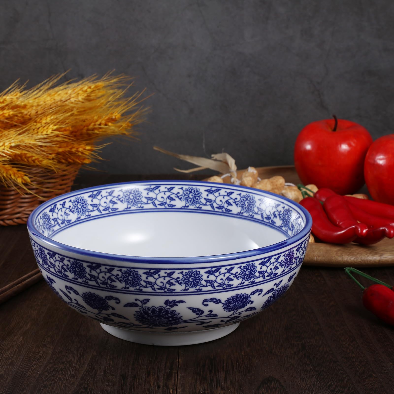 Bol en Céramique de Style Chinois Bleu Cuisine, Bol de Service 1Pc pour Buffets et Usage Domestique