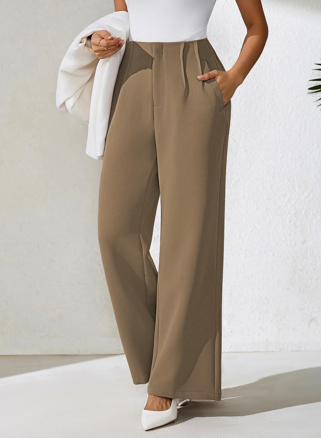 Pink Queen Women's Dress Pants Elastic High Waist Straight Leg Office Slacks Pull On Business Casual Trousers Work Pants - Image 6