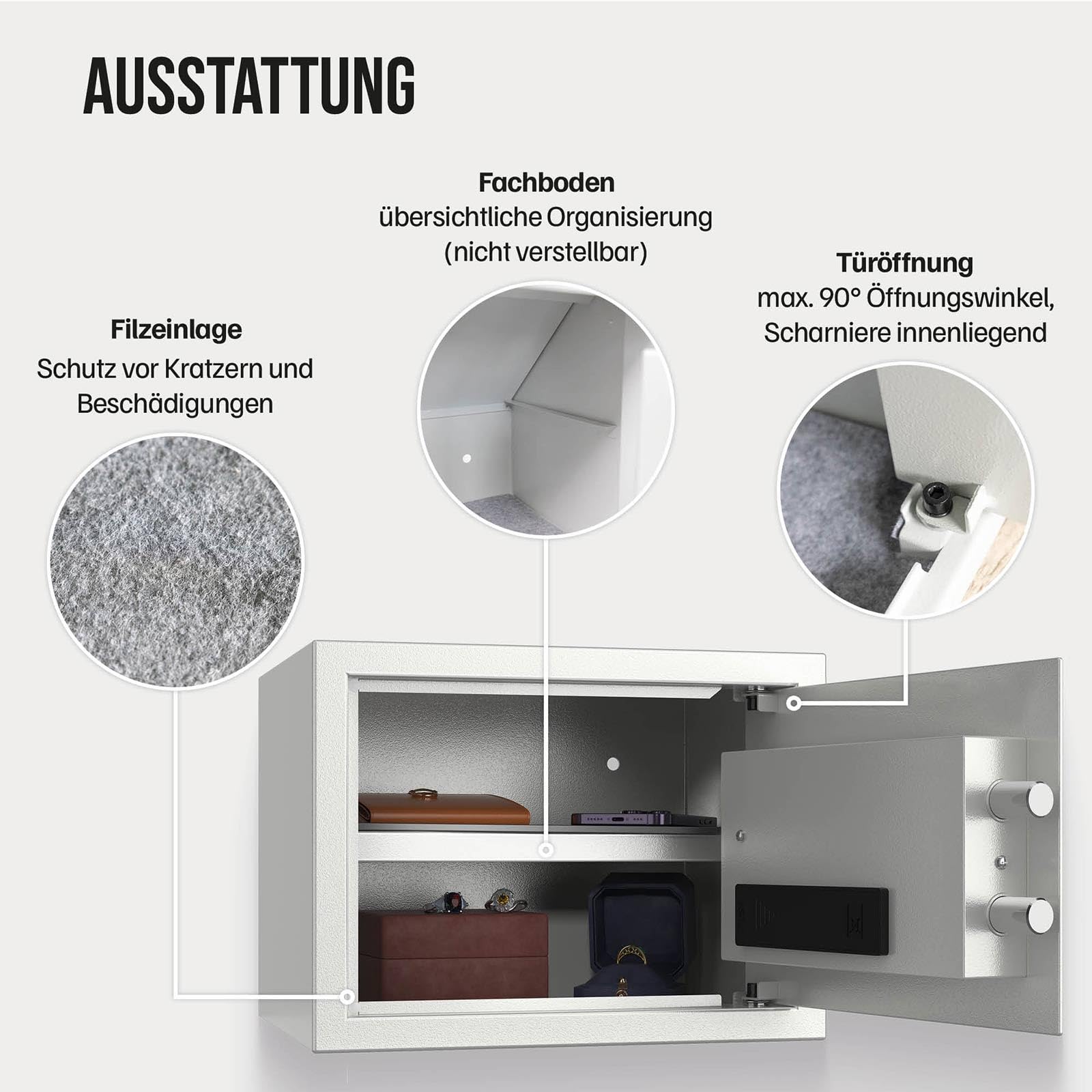 Profirst Möbeltresor Guardian 3 Elektronikschloss Notöffnung Stahl herausnehmbarer Fachboden Filzunterlage inkl. Befestigungsmaterial