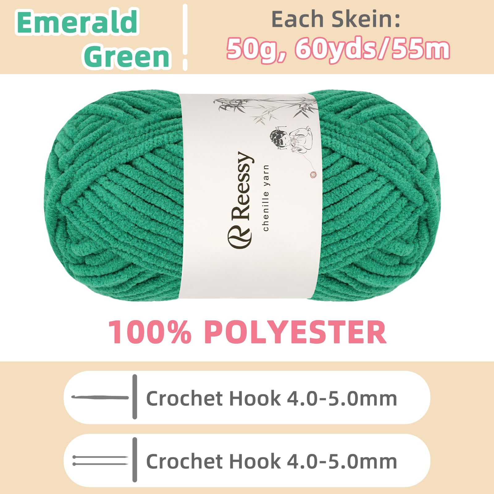 Reessy Chenille Yarn, Soft Chunky Yarn for Crochet 4 ×50g Thick Wool Fluffy Wool Perfect for Crochet Baby Blankets Jumpers - Image 2