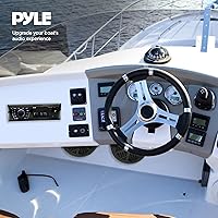 Vista 4 de Pyle Kit de altavoces receptor de unidad marina, estéreo digital LCD integrado con Bluetooth y micrófono con sistema de radio AM FM de 5.25
