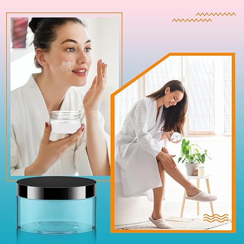 Miniatura 6 de Dandat 24 piezas 8 oz tarro de plástico con tapa y etiqueta recargable, recipientes vacíos redondos transparentes de PET para muestras cosméticas de