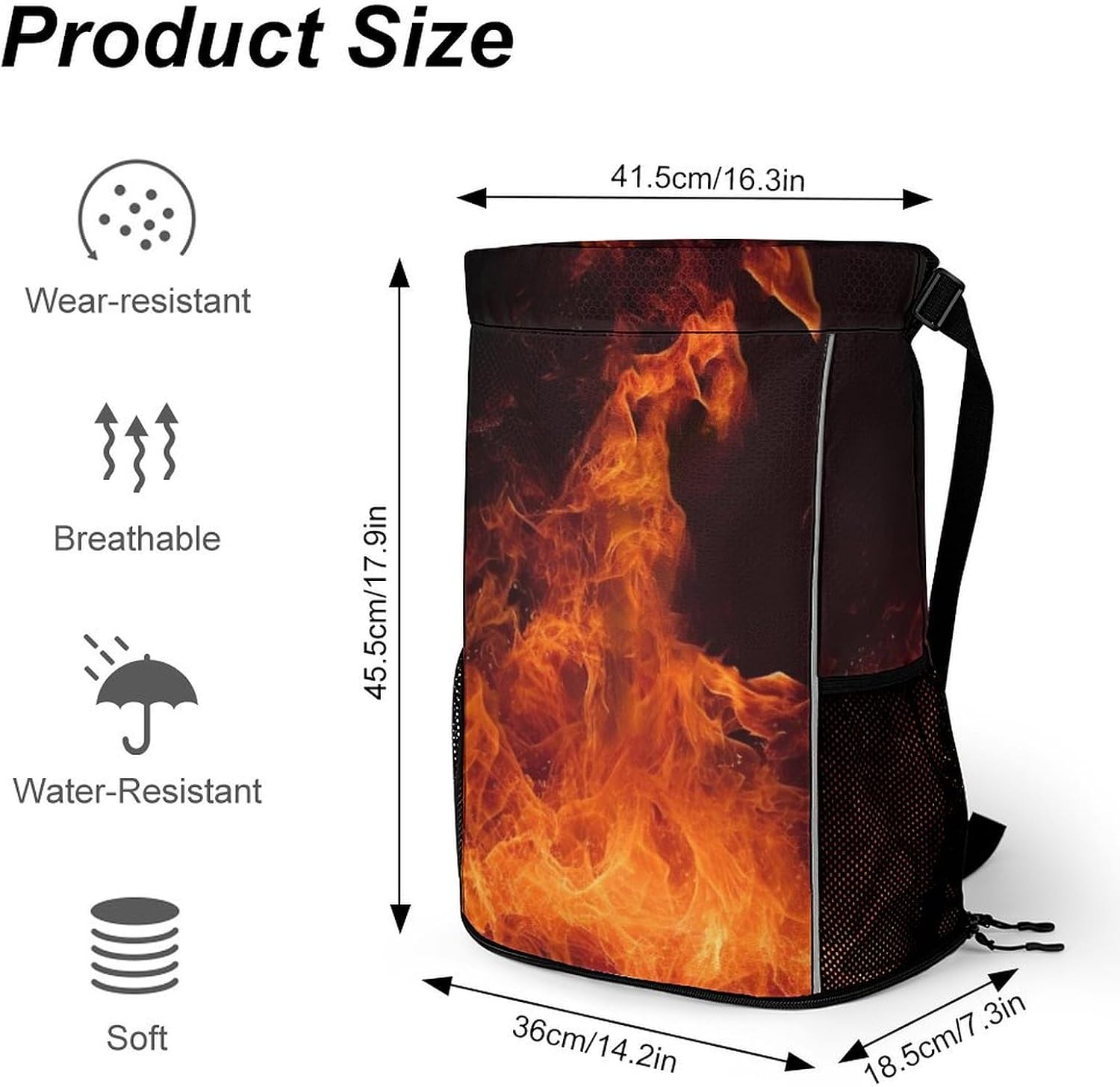 Drawstring Backpack Sports Gym Bag Resistant Sackpack Dancing Fire String Bag for Women Men
