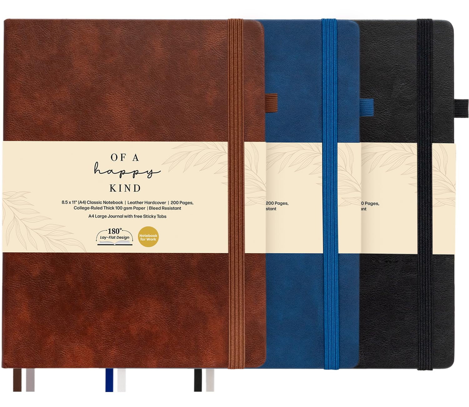 3 Pack Classic Hardcover Lined Notebooks, 8.5x11" A4 Leather Bound Journals