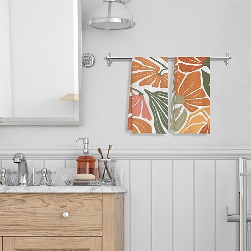 Miniatura 5 de Juego de 2 toallas de cocina con diseño floral bohemio, estilo retro de los años 70, toallas de mano para baño, decoración de cocina, 16 x 24