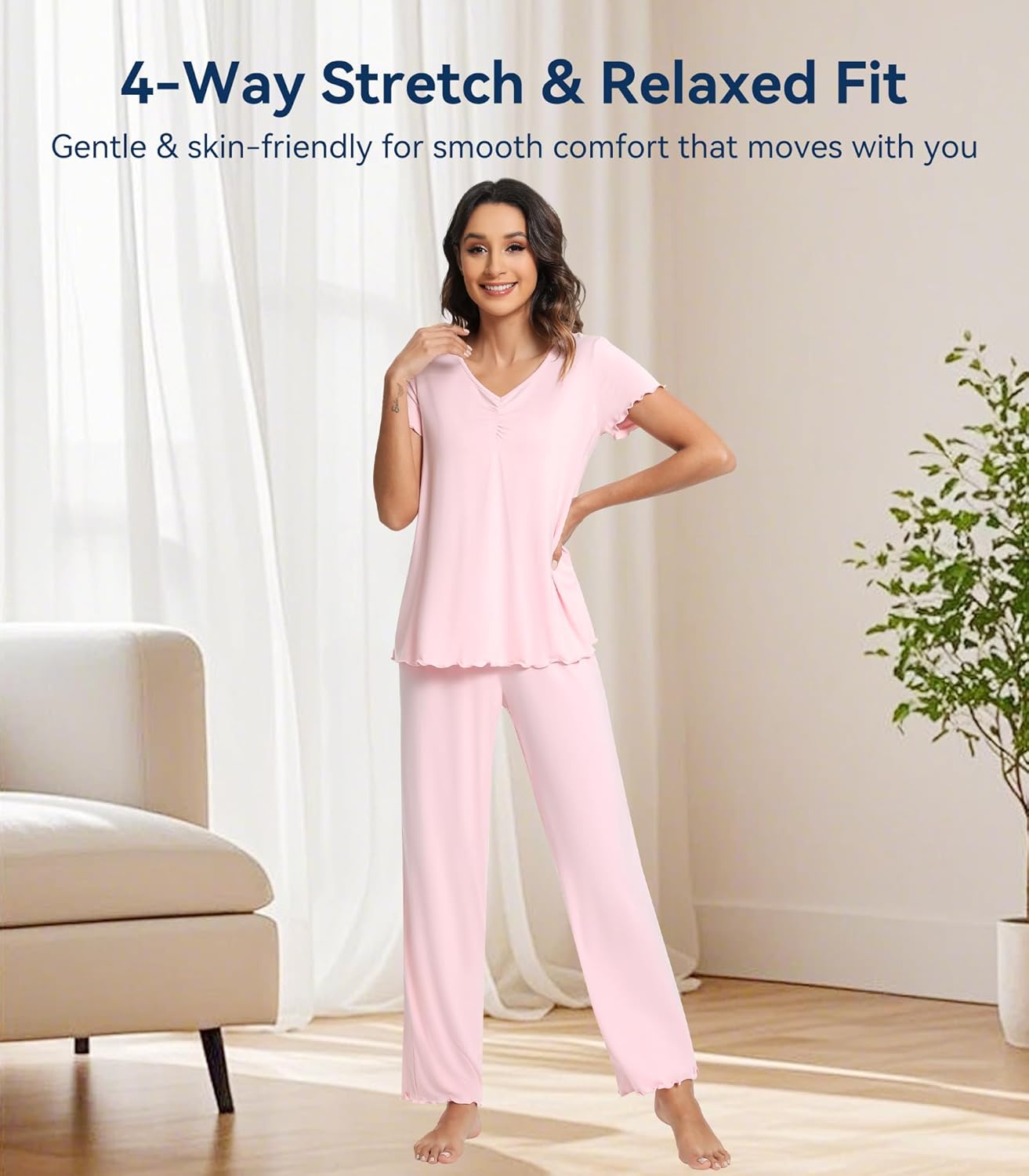 WiWi Viscose from Bamboo Pajama Sets for Women Super Soft Pjs Short Sleeve with Pants Cooling Sleepwear Loungewear S-XXL - Image 2