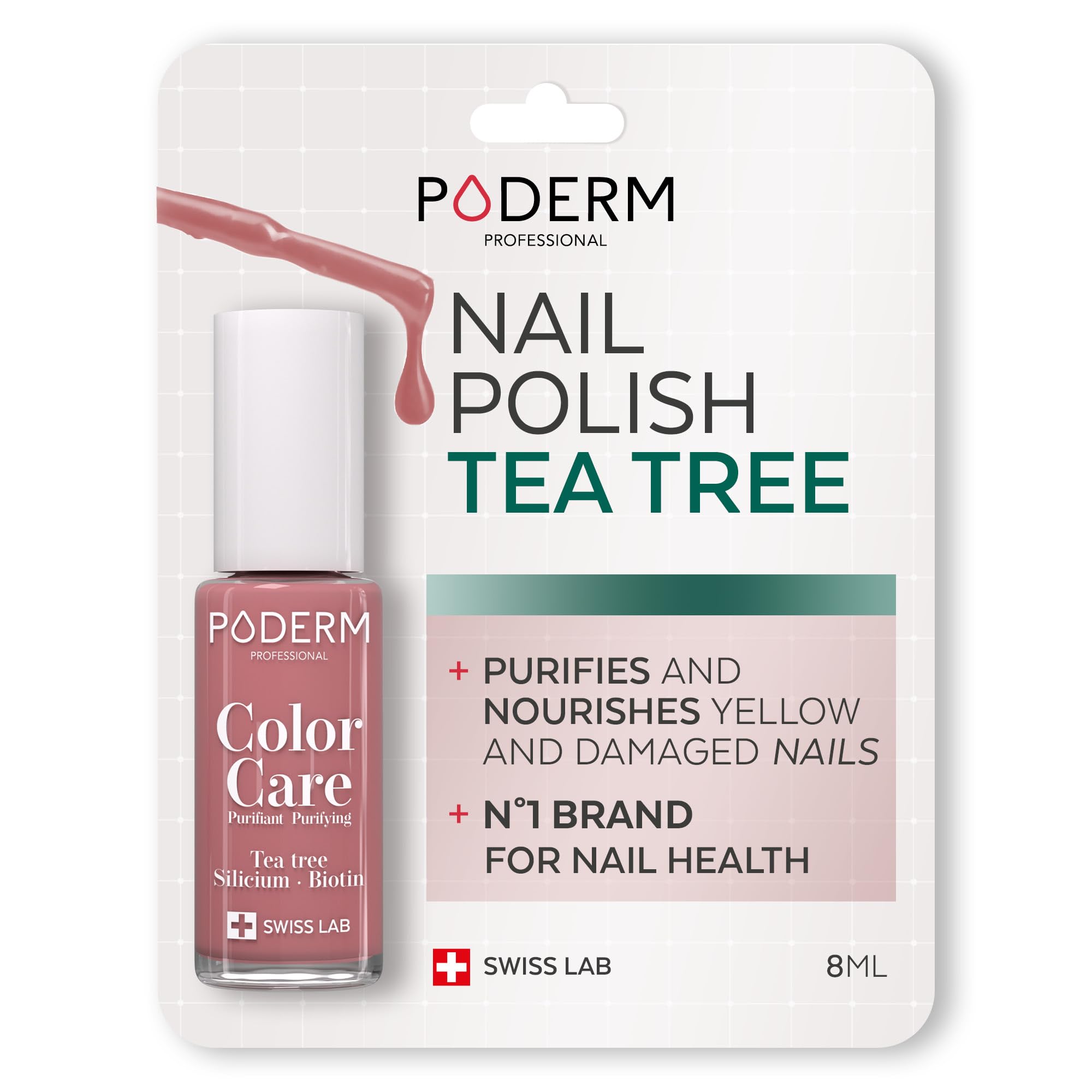 PODERM Swiss-Made Antifungal Nail Polish – Rosewood | Breathable Treatment with Tea Tree, Silicon & Biotin | Strengthens, Repairs & Conceals Yellow, Brittle & Damaged Nails | Podiatrist-Developed
