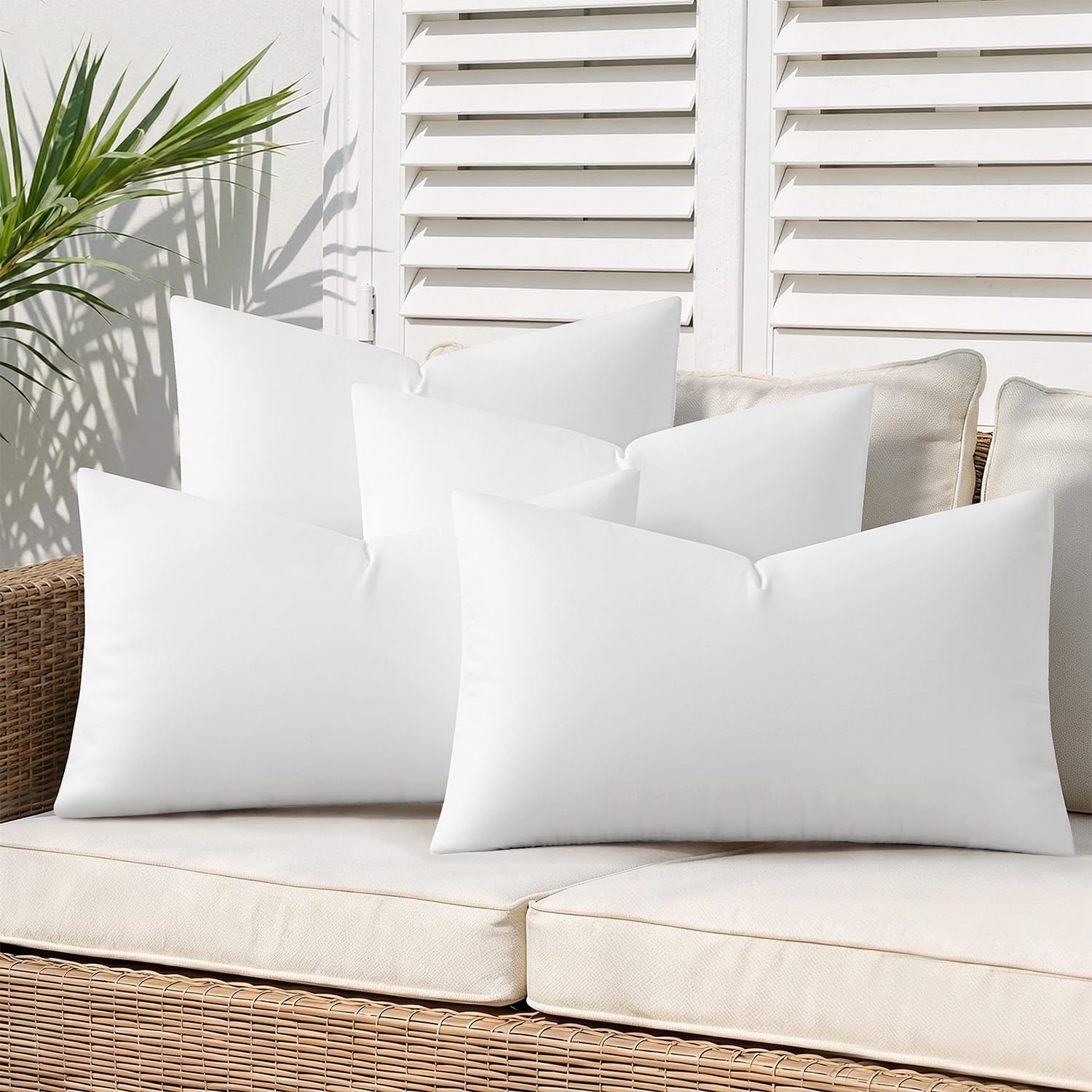 MIULEE Outdoor Pillow Inserts 12x20 Pack of 4 Waterproof Throw Pillow Inserts Decorative 100% Virgin Fibers Filling for Patio Sofa Couch