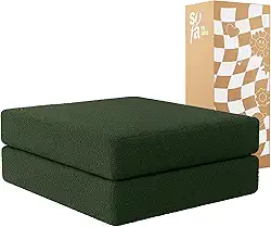 Futón Dobrável em Tecido Bouclé LuxBlend - Converte em Colchão de Solteiro – Sofá na Caixa (Verde Musgo)